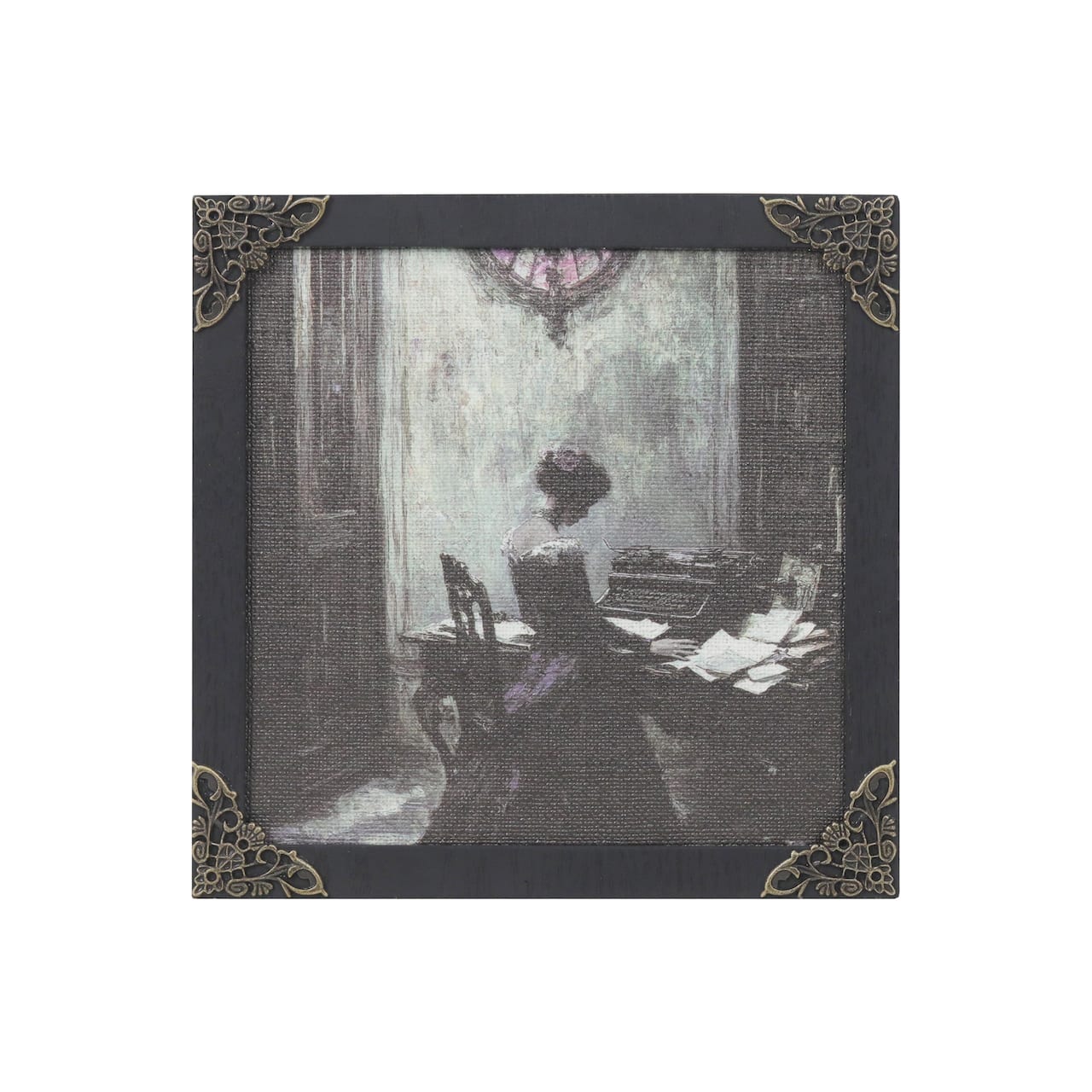 7" Reading Woman Tabletop Décor in Black Frame with Filigree Corners by Ashland®